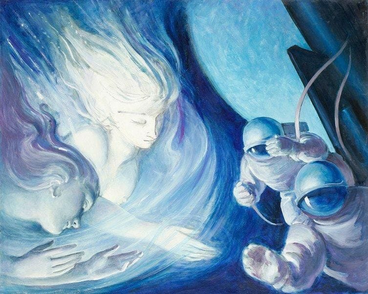 Paul MANTES (1921-2004)
Les sirènes du cosmos Huile sur toile. Non signée. 64 x 81 cm