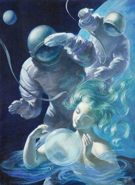 Paul MANTES (1921-2004)
Les sirènes du cosmos Huile sur toile. Signée en bas à droite. 81 x 60 cm
