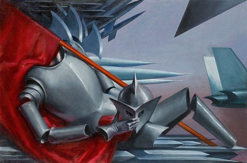 Paul MANTES (1921-2004)
L'armure Huile sur toile. Non signée. 81 x 54 cm