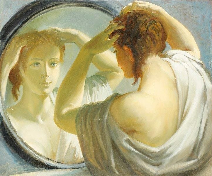 Paul MANTES (1921-2004)
Femme au miroir Huile sur toile. Non signée. 50 x 61 cm