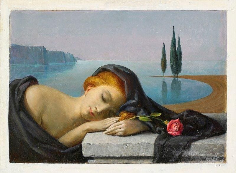 Paul MANTES (1921-2004)
Le rêve, 2000 Huile sur toile. Signée et datée en bas à droite. 54 x 73 cm