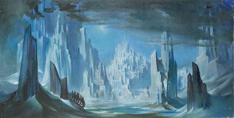 Paul MANTES (1921-2004)
Ville imaginaire bleue Huile sur toile. Non signée. 60 x 120 cm