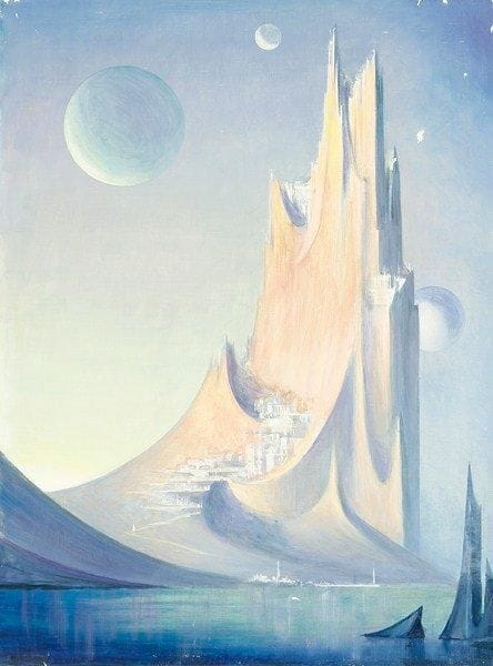 Paul MANTES (1921-2004)
Ville imaginaire Huile sur toile. Non signée. Petits manques. 61 x 46 cm