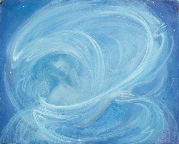 Paul MANTES (1921-2004)
Nymphe bleue Huile sur papier. Non signée. 65 x 81 cm