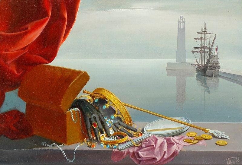 Paul MANTES (1921-2004)
Le trésor Huile sur panneau. Signée en bas à droite. 38 x 55 cm