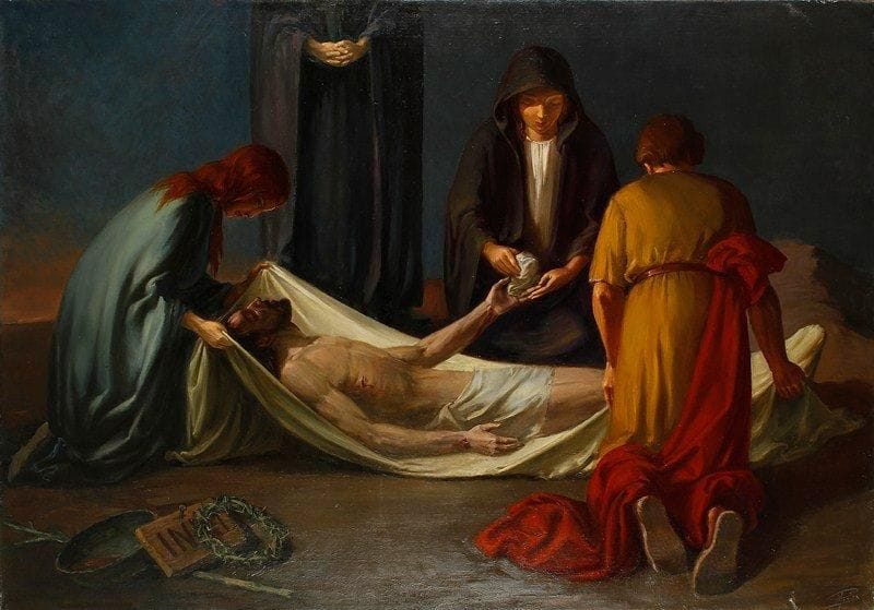 Paul MANTES (1921-2004)
La mise au tombeau Huile sur toile. Signée en bas à droite. 101 x 146 cm