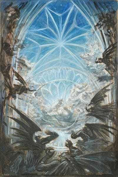 Paul MANTES (1921-2004)
Cathédrale fantastique Huile sur toile. Non signée. 92 x 61 cm