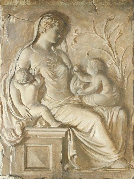Paul MANTES (1921-2004)
Trompe-l'oeil - Femme aux deux amours Huile sur papier. Non signée. 100 x 73 cm 