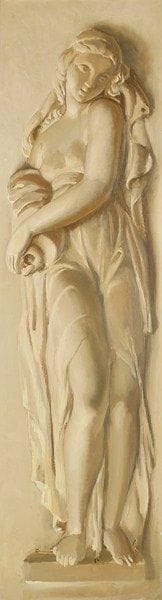 Paul MANTES (1921-2004)
Trompe-l'oeil - Femme à la cruche Huile sur isorel. Non signée. 125 x 35 cm