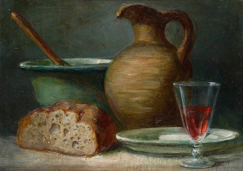 Paul MANTES (1921-2004)
Nature morte au verre de vin Huile sur toile. Non signée. 24 x 33 cm