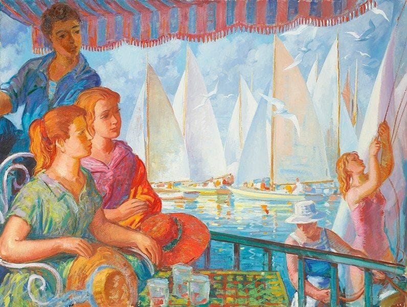 Paul MANTES (1921-2004)
Les régates Huile sur toile. Non signée. 97 x 130 cm