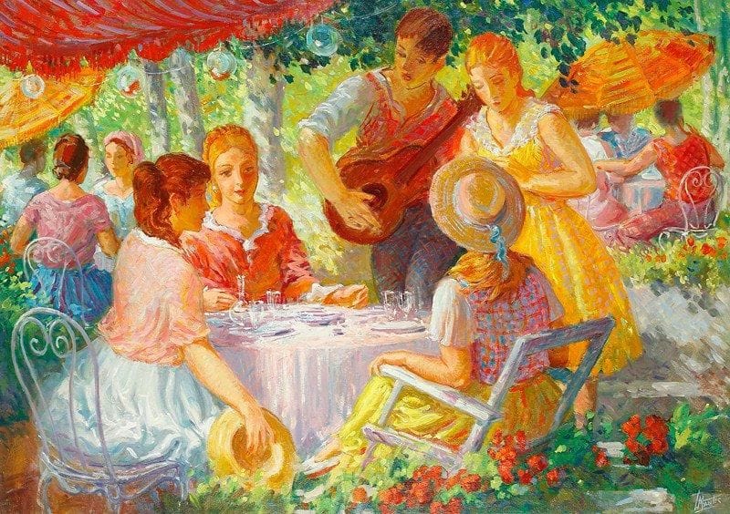 Paul MANTES (1921-2004)
Le déjeuner des canotiers Huile sur toile. Signée en bas à droite. 81 x 116 cm