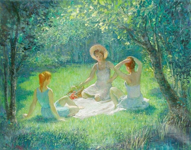 Paul MANTES (1921-2004)
Le déjeuner sur l'herbe Huile sur toile. Non signée. 73 x 92 cm