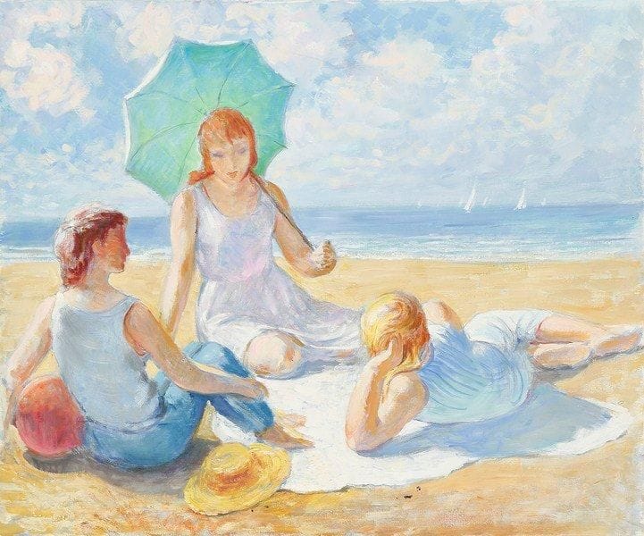 Paul MANTES (1921-2004)
Femmes à la plage Huile sur toile. Non signée. 54 x 65 cm