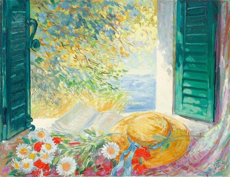 Paul MANTES (1921-2004)
Fenêtre ouverte au canotier Huile sur toile. Signée en bas à droite. 50 x 65 cm