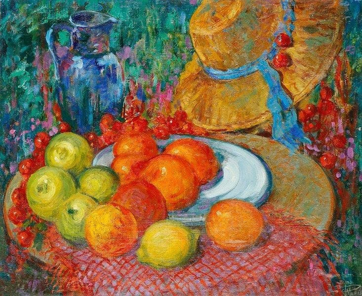 Paul MANTES (1921-2004)
Guéridon aux oranges Huile sur toile. Signée en bas à droite. 50 x 61 cm