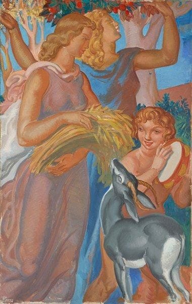 Paul MANTES (1921-2004)
Scène bucolique - L'été Huile sur toile. Signée en bas à droite et à gauche. 116 x 73 cm