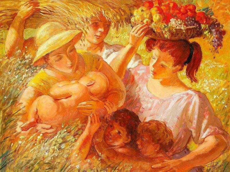 Paul MANTES (1921-2004)
Scène bucolique - La nourricière Huile sur toile. Signée en bas à droite. Titrée au dos. 60 x 81 cm