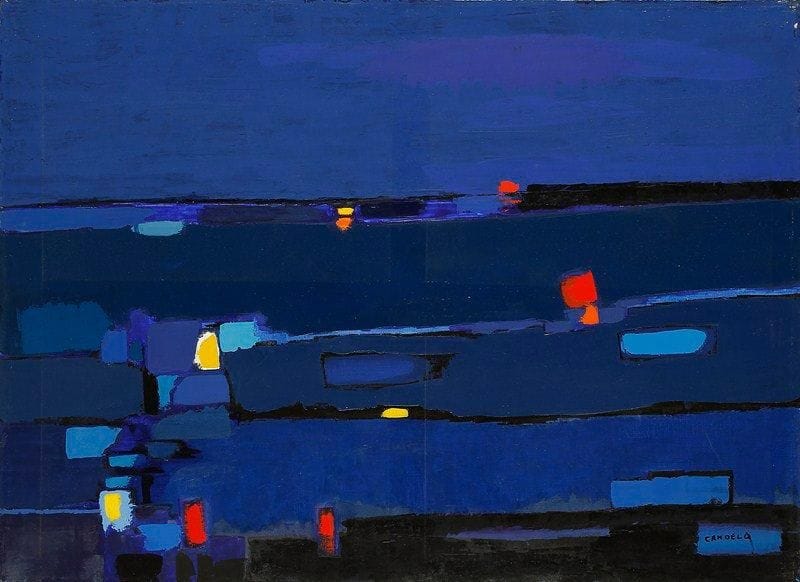 Claude CANDELA (1924-2001)
Bord de mer la nuit, 1987 Huile sur toile. Signée en bas à droite. Signée et datée au dos. 73 x 100 cm