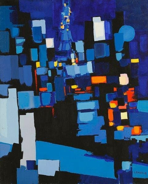 Claude CANDELA (1924-2001)
Paris la nuit n°3, 1988 Acrylique sur toile. Signée en bas à droite. Signée, datée et titrée au dos. 100 x 81 cm