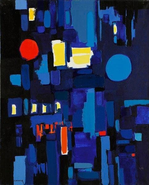 Claude CANDELA (1924-2001)
La nuit, 1988 Acrylique sur toile. Signée en bas à gauche. Signée, datée et titrée au dos. 100 x 81 cm