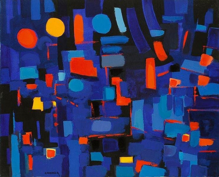 Claude CANDELA (1924-2001)
Paris la nuit n°2, 1988 Acrylique sur toile. Signée en bas à gauche. Signée, datée et titrée au dos. 81 x 100 cm Exposition: salon des indépendants, 1988.