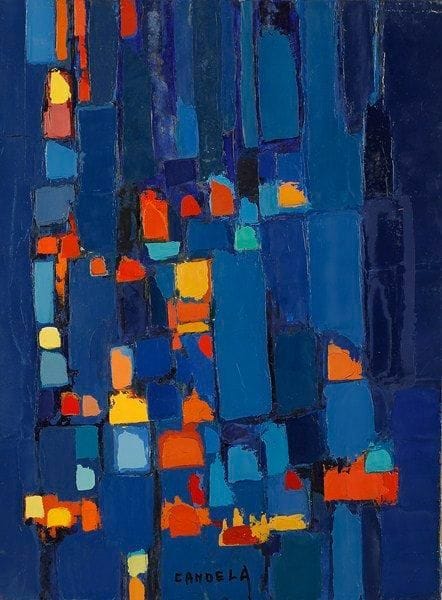 Claude CANDELA (1924-2001)
Bord de mer la nuit, 1990 Acrylique sur toile. Signée en bas à gauche. Datée au dos. 46 x 55 cm