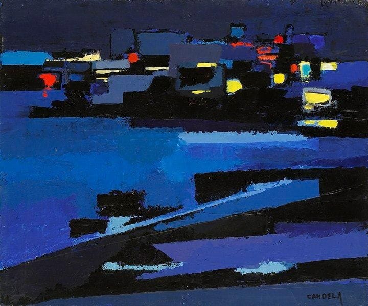 Claude CANDELA (1924-2001)
Bord de mer la nuit, 1990 Acrylique sur toile. Signée en bas à droite. Datée au dos. 46 x 55 cm