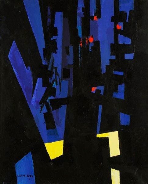 Claude CANDELA (1924-2001)
La nuit, 1992 Huile sur toile. Signée et datée en bas à gauche. Signée au dos. t sur l'étiquette 100 x 81 cm Exposition: salon des indépendants, 1992.