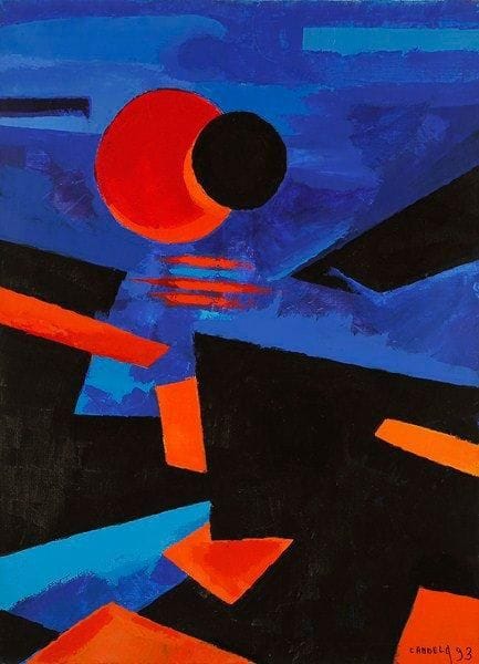 Claude CANDELA (1924-2001)
Le soleil, 1993 Acrylique sur toile. Signée et datée en bas à droite. Signée au dos. t sur l'étiquette. 100 x 73 cm Exposition: salon des indépendants, 1990.