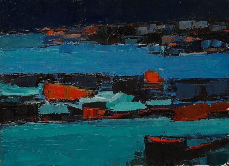 Claude CANDELA (1924-2001)
Le port le soir, 1959 Huile sur toile. Signée, datée et titrée au dos. 24 x 33 cm