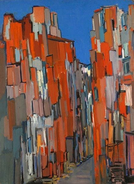 Claude CANDELA (1924-2001)
La rue, 1960 Huile sur isorel. Non signée. Datée au dos. 130 x 97 cm
