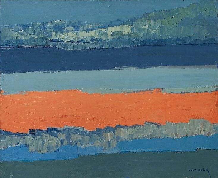 Claude CANDELA (1924-2001)
Mer et rochers, 1960 Huile sur toile. Signée en bas à droite. Titrée au dos et datée au dos. 50 x 61 cm