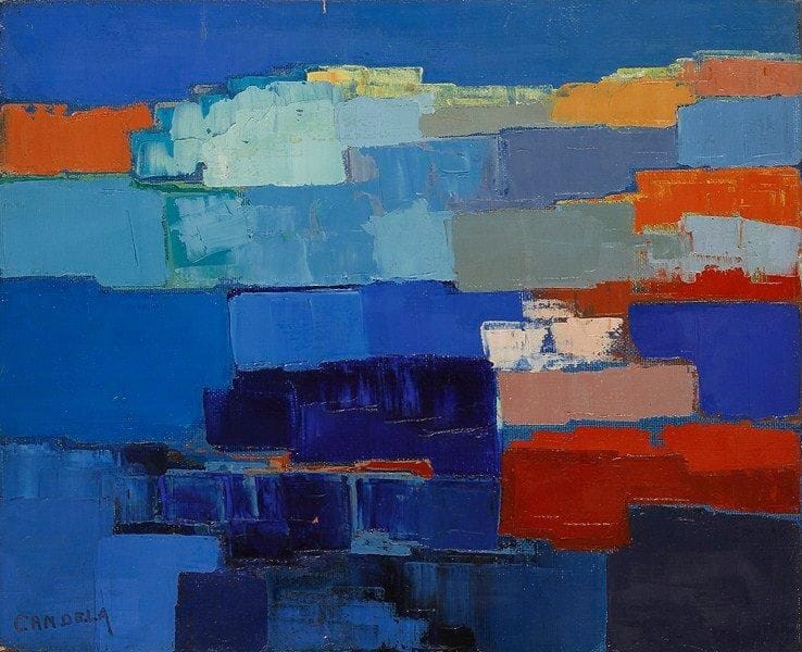 Claude CANDELA (1924-2001)
Bord de mer, 1960 Huile sur toile. Signée en bas à gauche. Signée et datée au dos. Petits manques. 22 x 27 cm