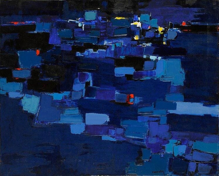 Claude CANDELA (1924-2001)
Le port la nuit, 1968 Huile sur toile. Signée en bas vers la droite. Signée, datée et titrée au dos. 81 x 100 cm