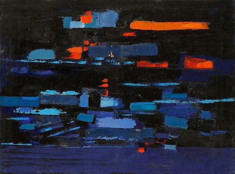Claude CANDELA (1924-2001)
Bord de mer la nuit, 1970 Huile sur isorel. Signée et datée au dos. Manques. 54 x 73 cm