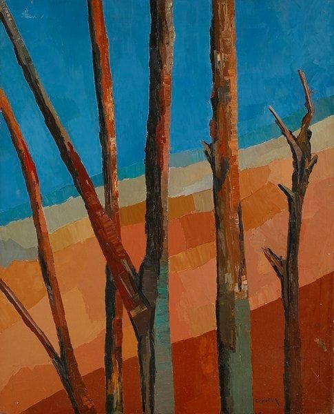 Claude CANDELA (1924-2001)
Les arbres, 1958 Huile sur toile. Signée en bas à droite. Signée, datée et titrée au dos. Manques. 100 x 81 cm