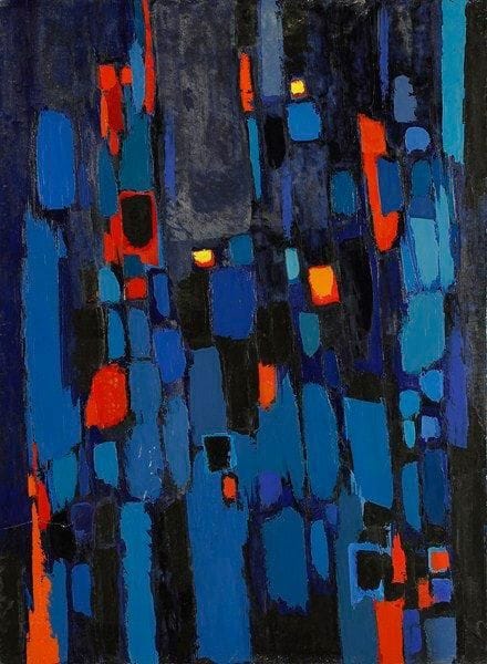 Claude CANDELA (1924-2001)
La nuit, 1975 Huile sur toile. Signée, datée et titrée au dos. Petits accidents. 100 x 73 cm
