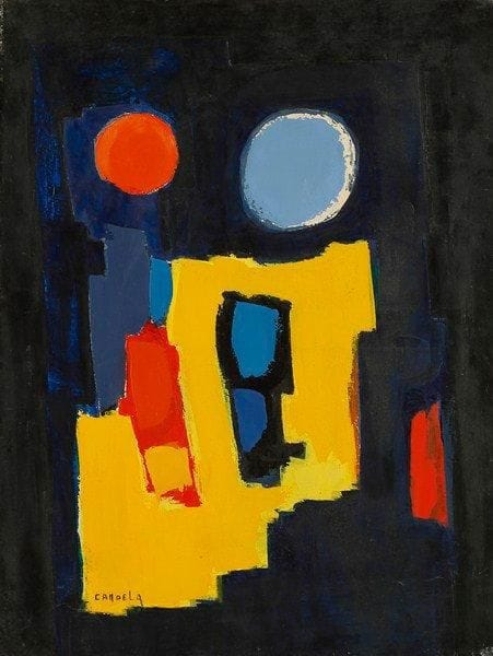 Claude CANDELA (1924-2001)
La nuit la ville n°13, 1975 Huile sur toile. Signée en bas vers la gauche. Signée, datée et titrée au dos. Petits manques. 61 x 46 cm