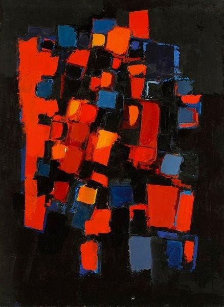 Claude CANDELA (1924-2001)
La nuit, 1975 Huile sur isorel. Signée, datée et titrée au dos. Petits accidents. 73 x 54 cm