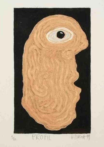 Hervé Di Rosa (né en 1959)
Profil Gravure au carborundum. Rehaussée à la main. Signée en bas à droite et titrée en bas au milieu. Tirage à 30 exemplaires. 76 x 57 cm 10 exemplaires proposés. Seront divisés.