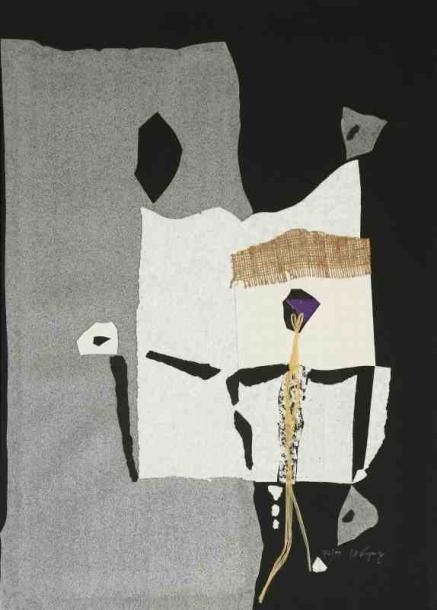 François Xavier Fagniez (né en 1936)
Plat pour Livre objet Collage de papiers sur carton toilé noir. Signée en bas à droite. Tirage à 99 exemplaires. 78 x 56 cm 30 exemplaires proposés. Seront divisés.