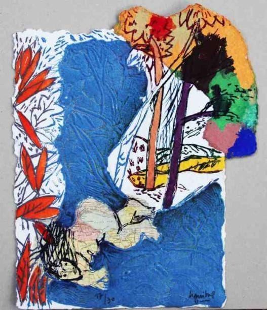 Henri Guibal (né en 1947)
L'arbre mauve Gravure au carborundum. Collage et rehauts de peinture. Signée en bas à droite. Tirage à 30 exemplaires. 42 x 34 cm 22 exemplaires proposés. Seront divisés.