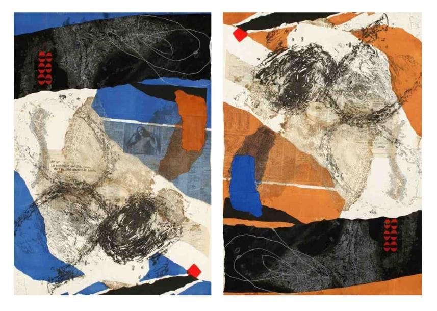 Lionel (né en 1949)
Compositions (2) Gravure au carborundum, collages et rehauts. Signées en bas à droite. Tirage à 6 exemplaires. 75 x 109 cm 2 pièces. Vendues en 1 seul lot.