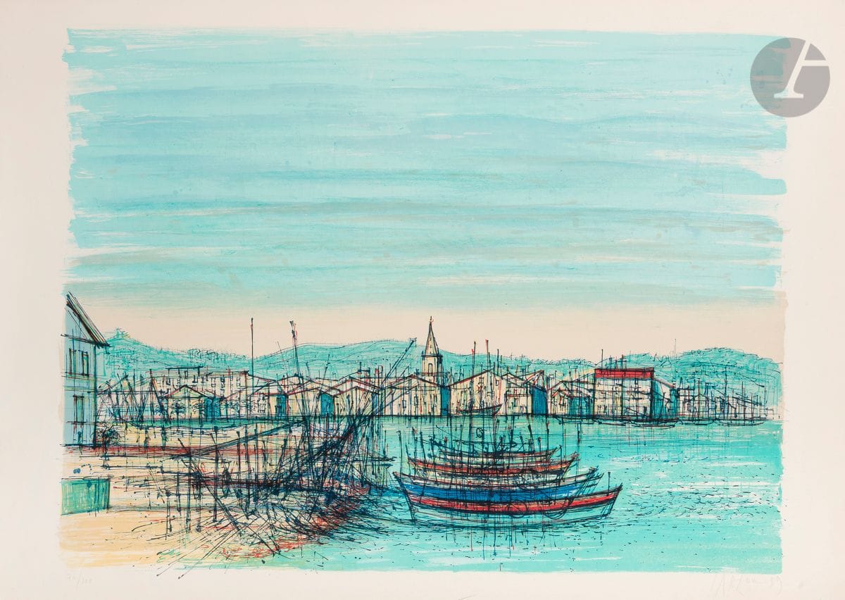 Jean Carzou (Karnik Zouloumian, dit) (1907-2000)
Martigues. 1959. 
Lithographie. 56,5 x 76,5 cm. Cailler 62. Impression en couleurs. 
Très belle épreuve sur vélin, numérotée, signée et datée au crayon. Toutes marges. Tirage à 100 épreuves. Mourlot éd.