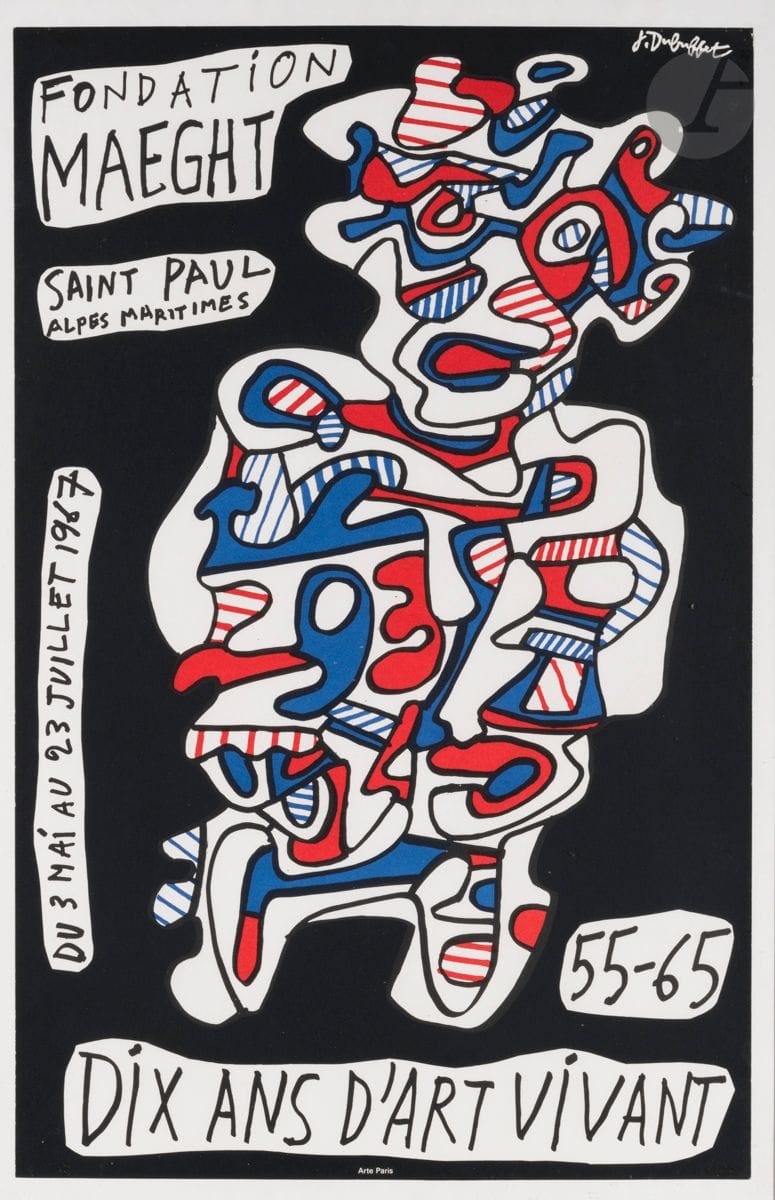 Jean Dubuffet (1901-1985) (d’après)
Fondation Maeght, Saint-Paul-de-Vence. Dix ans d’art vivant, 55-65. Affiche. 1967. 
Offset (Arte Paris). À vue : 62,5 x 41 cm. 
Épreuve sur vélin blanc. Cadre.