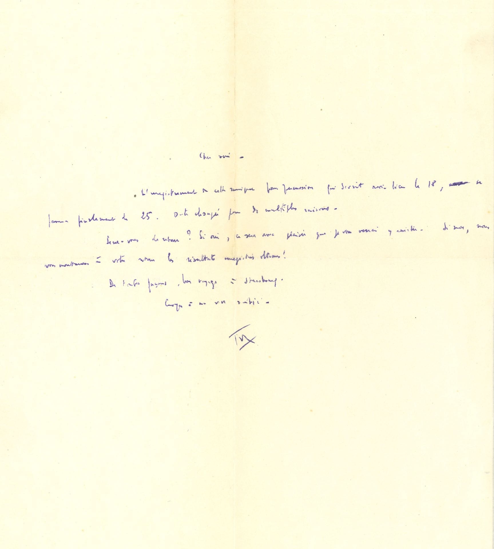 Pierre BOULEZ (1925-2016). L.A.S. à un ami musicien ; demi-page in-4

   « L’enregistrement de cette musique pour percussion qui devait avoir lieu le 18, se passera finalement le 25. Date changée pour de multiples raisons. Serez-vous de retour ? Si oui, ce sera avec plaisir que je vous verrai y assister. Si non, nous vous montrerons à votre retour les résultats enregistrés obtenus ! »…

