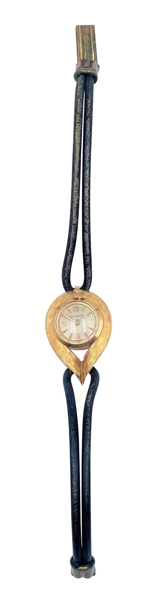 JAEGER LeCOULTRE 

N° 835331

 Ladies' wristwatch in 18K (750) gold, white dial, mechanical movement, leather strap. 

Gross weight : 10 g