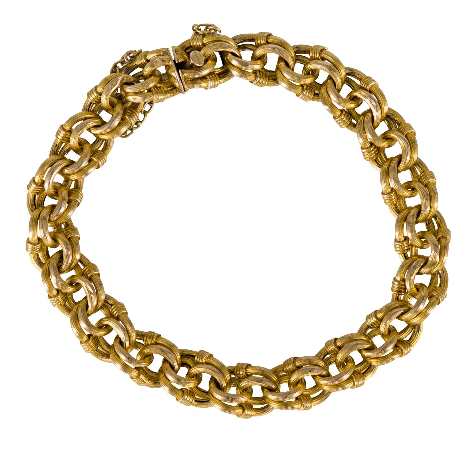 Gold bracelet 18K (750) hollow, with tangled links. French work of the late nineteenth century. Length : 18 cm approximately. Weight : 13,7 g (shocks, dents)