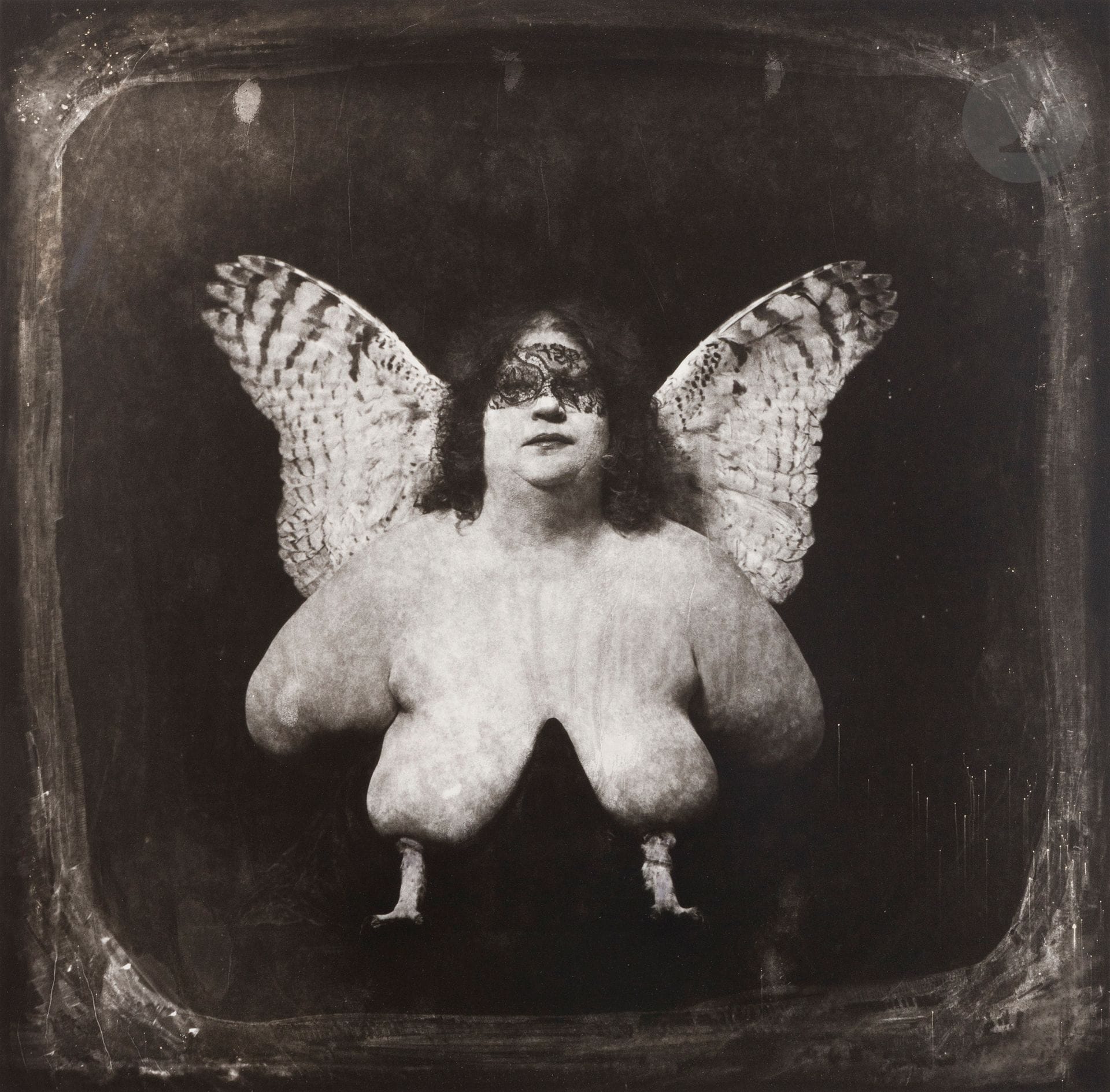 Joel Peter Witkin (1939) 
The Bird of Queveda. New Mexico, 1982. 
Vintage silver print, signed, titled, dated and numbered 15 copies in pencil on reverse. 
Image: 37x37cm 
Sheet: 50,5x40,5cm



